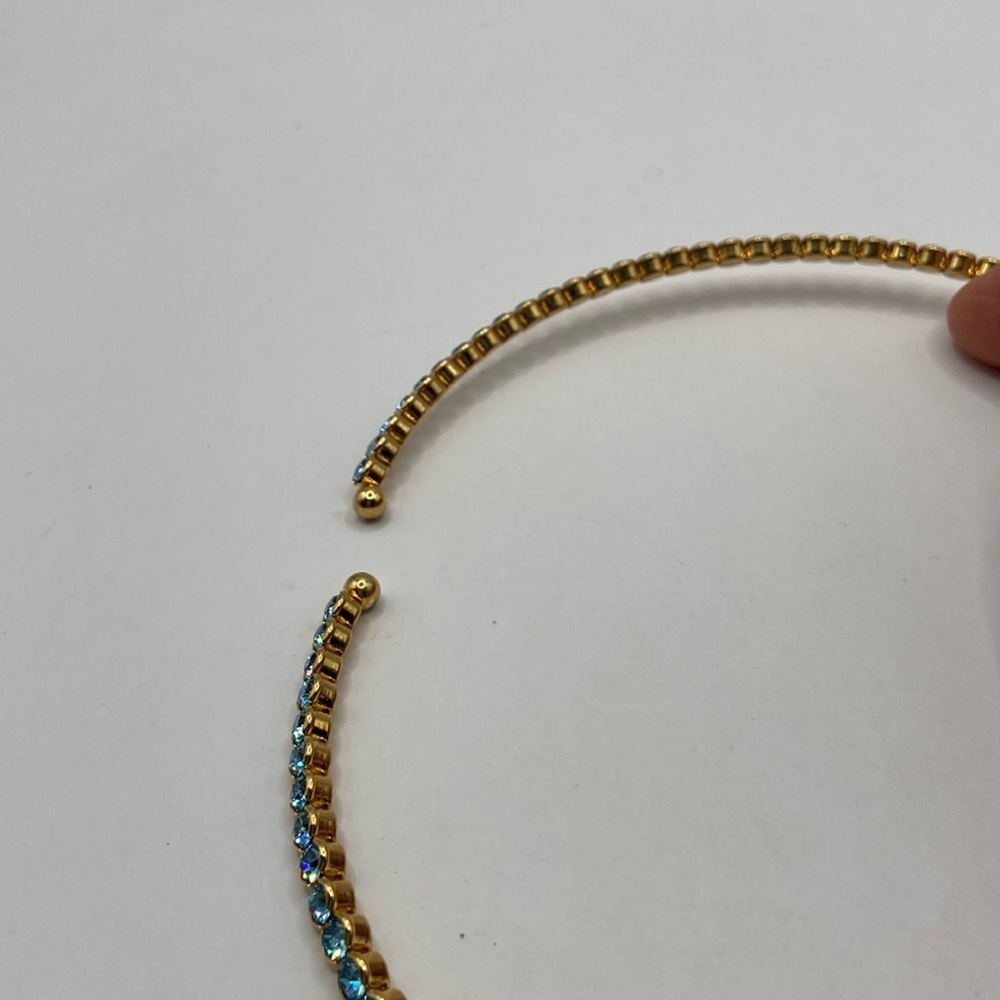 Joan Boyce Crystal Coil Necklace One Shine For All Aqua Goldtone M/L - Picture 6 of 10